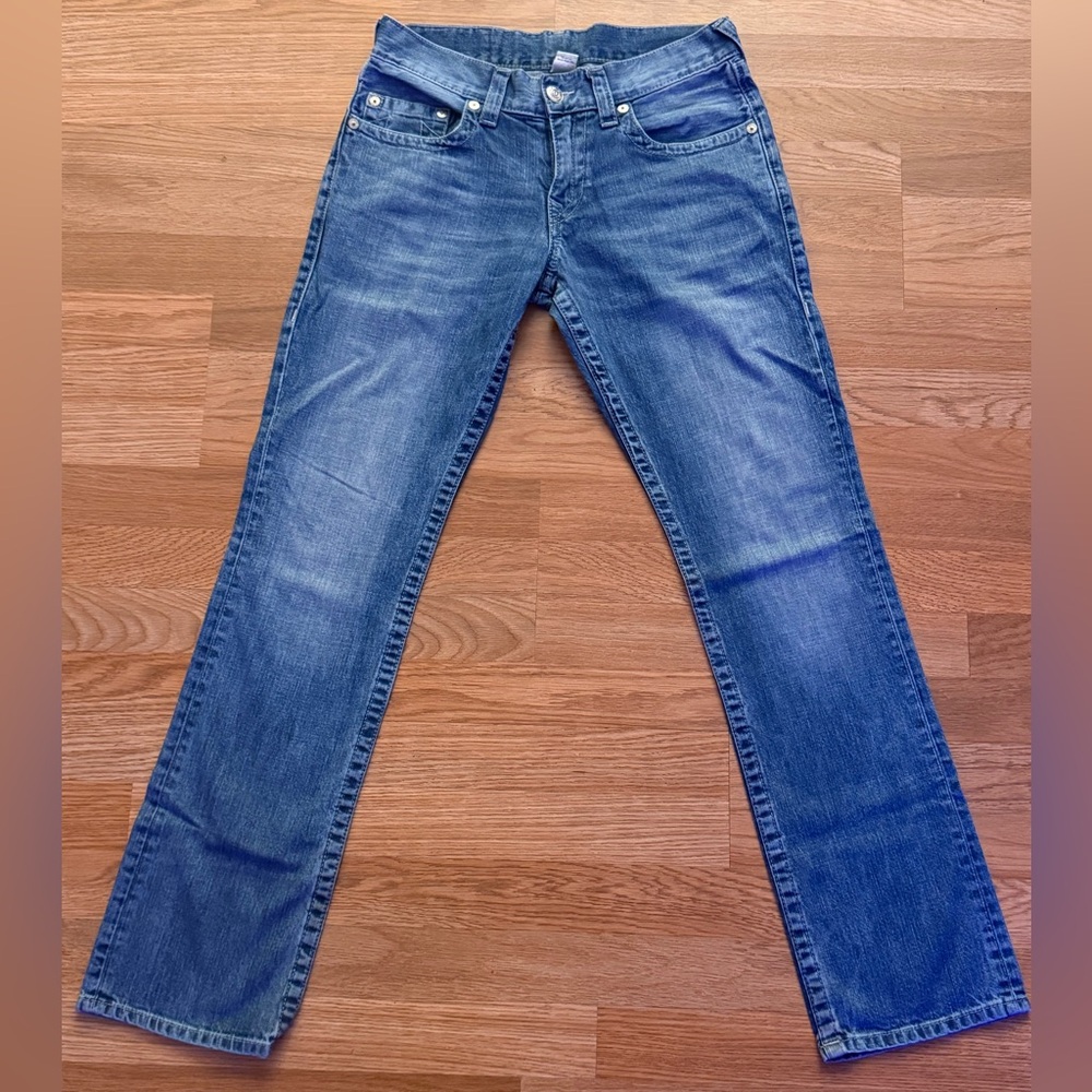 Vintage True Religion Jeans Mens Blue Straight Fit Without Flap Denim Size 30